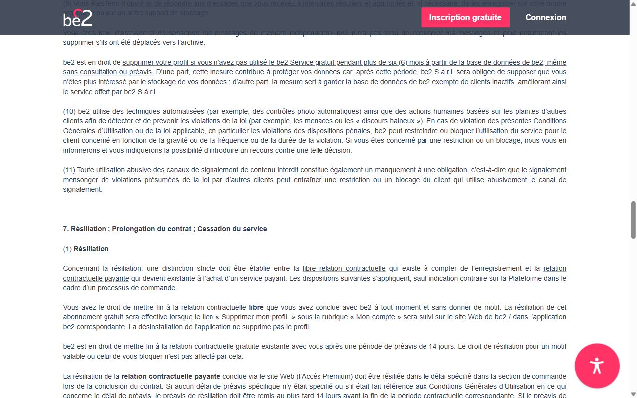 Article 7 des conditions générales de be2